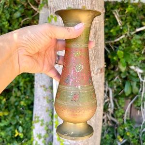Vintage Etched Indian Brass Vase